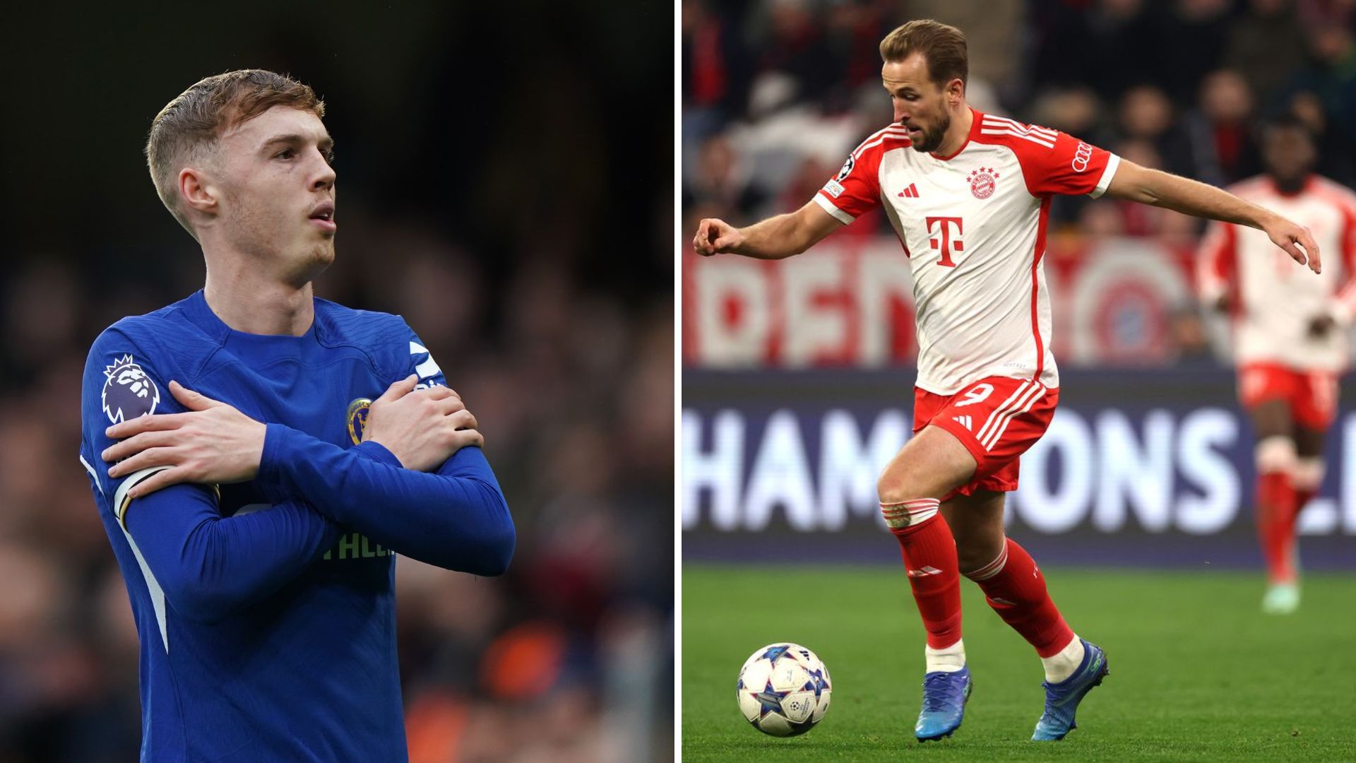 Chelsea's Cole Palmer, Bayern Munich's Harry Kane